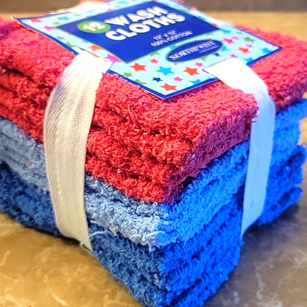 Northpoint Colorful 12x12 Wash Cloths, 12-pak